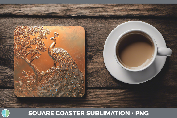 BS02 Copper Relief Peacock Square Coaster Sublimation Coaste