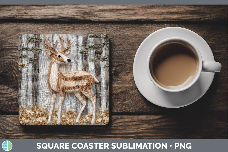 BS02 Crochet Deer Square Coaster Sublimation Coaster Designs