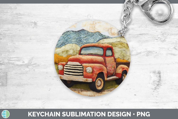 BS02 Crochet Vintage Truck Keychain Sublimation Keyring Desi