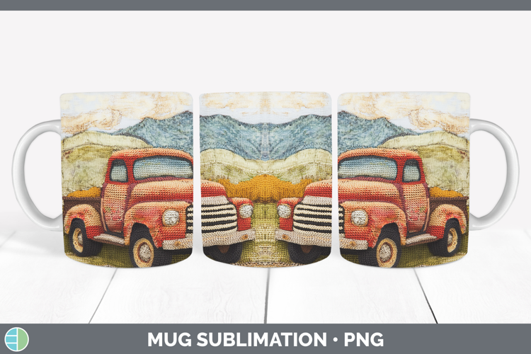 BS02 Crochet Vintage Truck Mug Wrap Sublimation Coffee Cup D