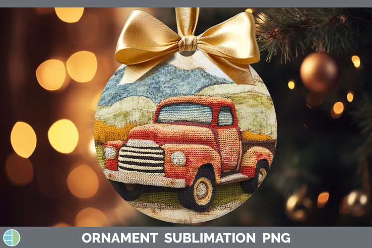 BS02 Crochet Vintage Truck Ornament Sublimation Bauble Desig