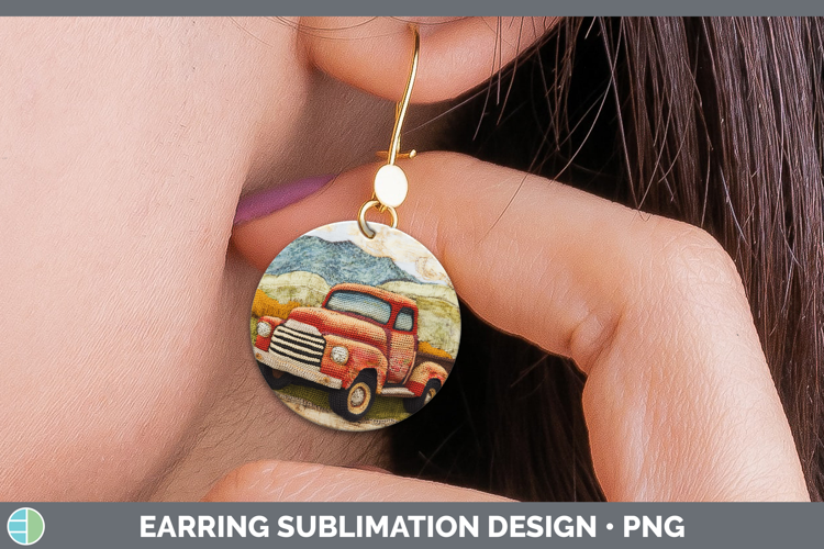 BS02 Crochet Vintage Truck Round Earrings Sublimation Earrin