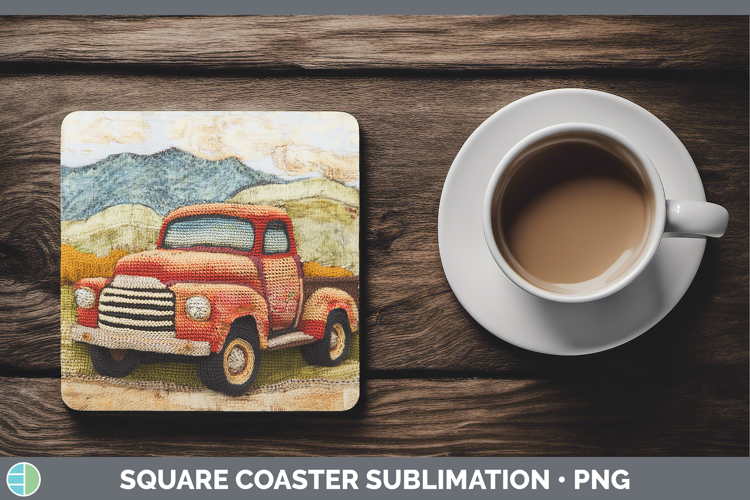 BS02 Crochet Vintage Truck Square Coaster Sublimation Coaste