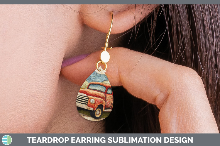 BS02 Crochet Vintage Truck Teardrop Earrings Sublimation Ear