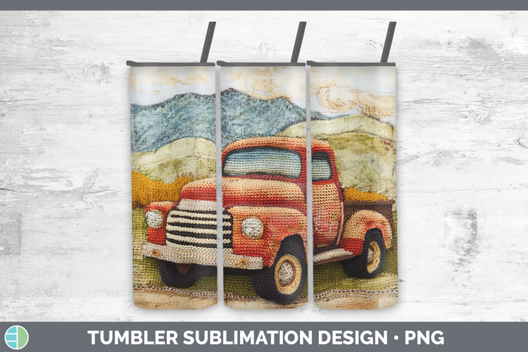 BS02 Crochet Vintage Truck Tumbler Sublimation 20 oz Skinny
