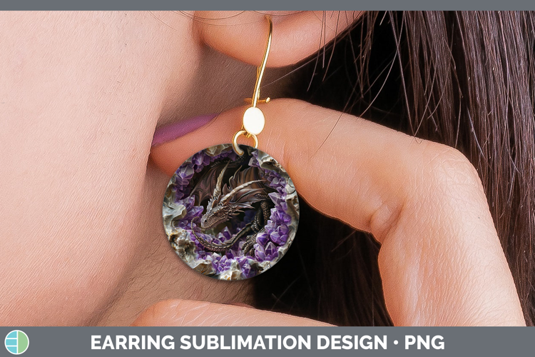 BS02 Geode Dragon Round Earrings Sublimation Earrings Design