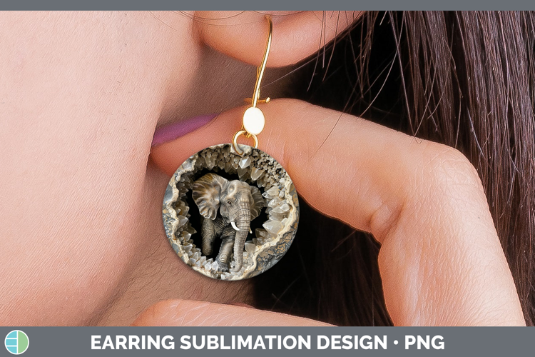 BS02 Geode Elephant Round Earrings Sublimation Earrings Desi