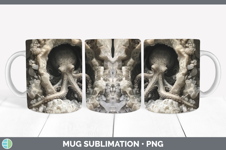 BS02 Geode Octopus Mug Wrap Sublimation Coffee Cup Designs