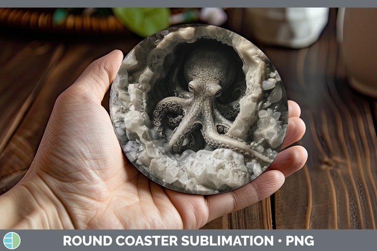 BS02 Geode Octopus Round Coaster Sublimation Coaster Designs