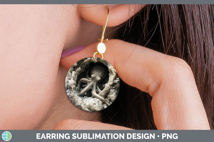 BS02 Geode Octopus Round Earrings Sublimation Earrings Desig