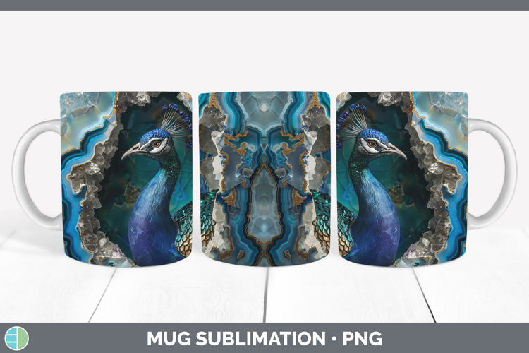BS02 Geode Peacock Mug Wrap Sublimation Coffee Cup Designs