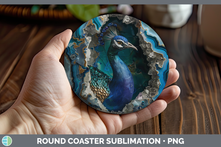 BS02 Geode Peacock Round Coaster Sublimation Coaster Designs