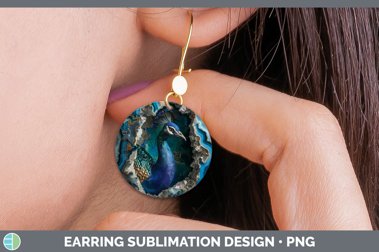 BS02 Geode Peacock Round Earrings Sublimation Earrings Desig