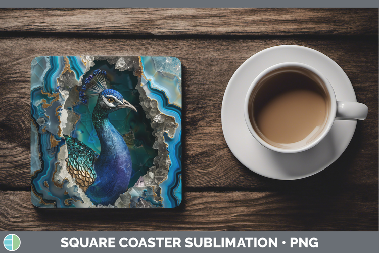 BS02 Geode Peacock Square Coaster Sublimation Coaster Design