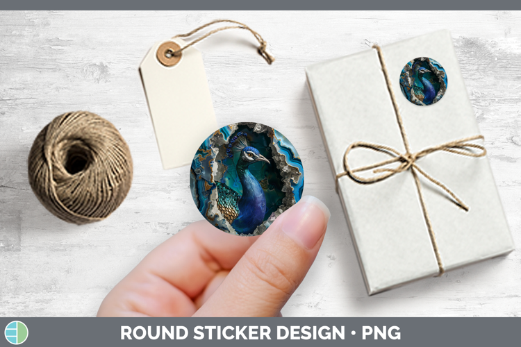BS02 Geode Peacock Stickers | Round Labels Designs