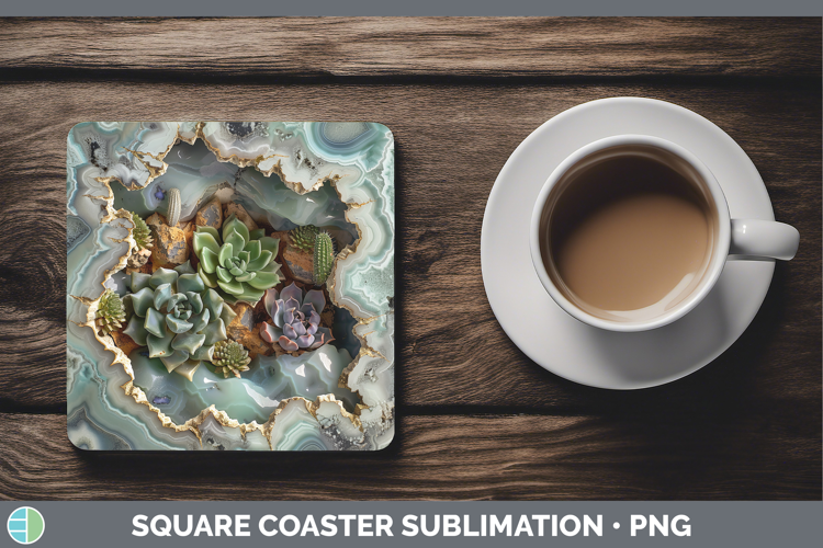 BS02 Geode Succulents Square Coaster Sublimation Coaster Des