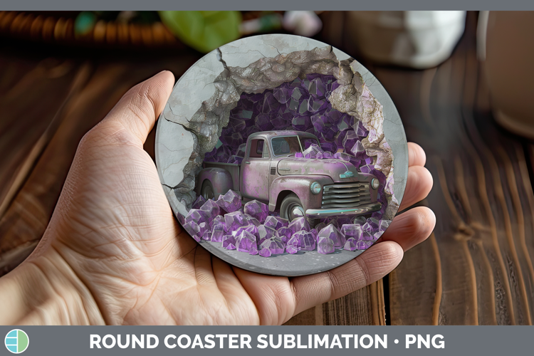 BS02 Geode Vintage Truck Round Coaster Sublimation Coaster D