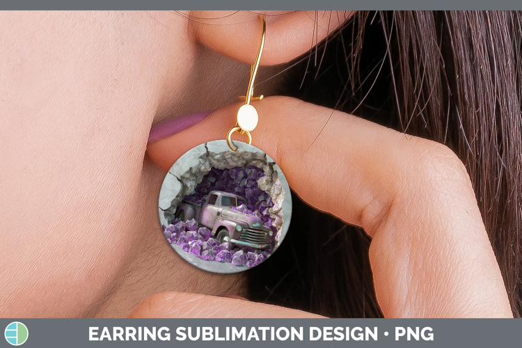 BS02 Geode Vintage Truck Round Earrings Sublimation Earrings