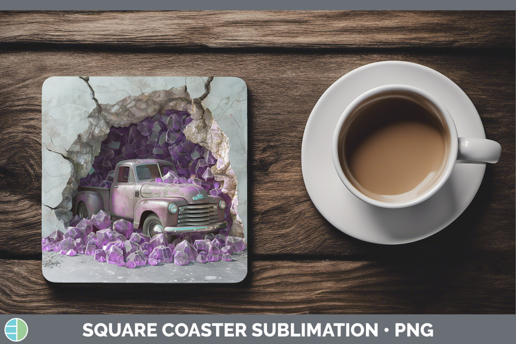 BS02 Geode Vintage Truck Square Coaster Sublimation Coaster