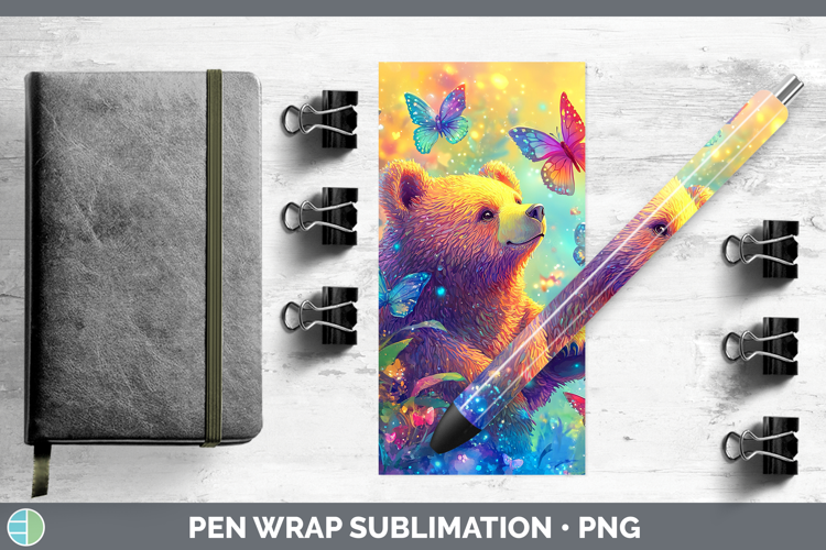 BS02 Glitter Bear Pen Wrap Sublimation Pen Designs