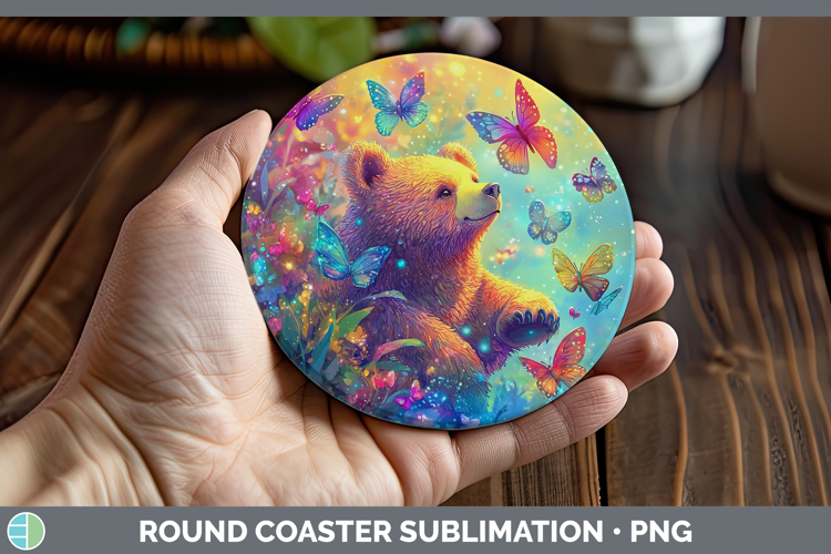 BS02 Glitter Bear Round Coaster Sublimation Coaster Designs