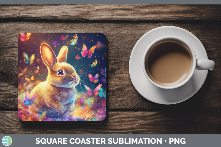BS02 Glitter Bunny Square Coaster Sublimation Coaster Design