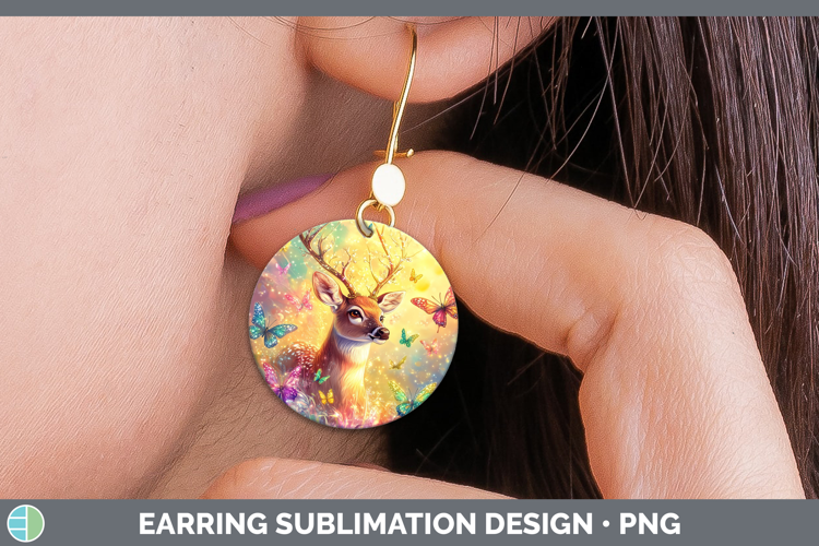 BS02 Glitter Deer Round Earrings Sublimation Earrings Design