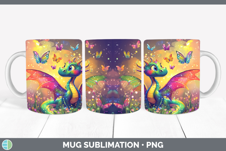 BS02 Glitter Dragon Mug Wrap Sublimation Coffee Cup Designs