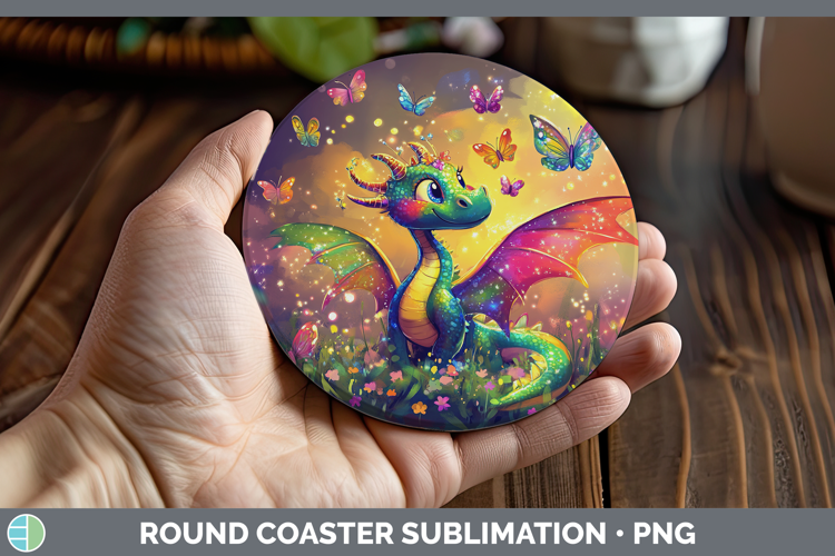 BS02 Glitter Dragon Round Coaster Sublimation Coaster Design