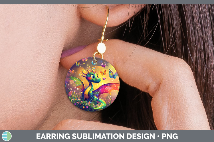 BS02 Glitter Dragon Round Earrings Sublimation Earrings Desi