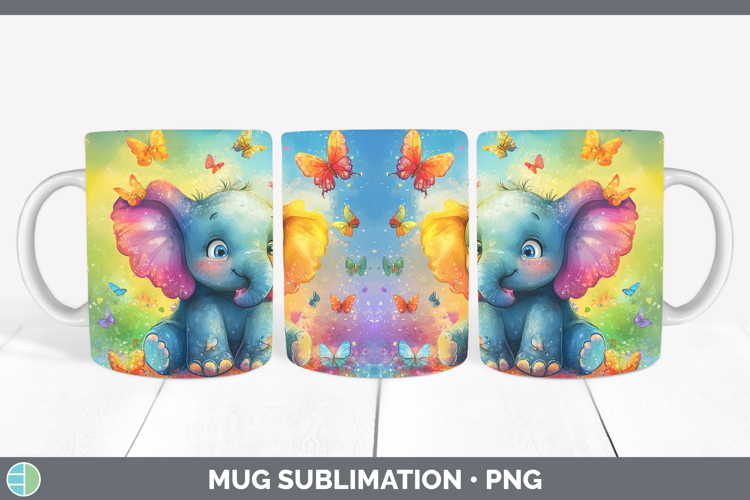 BS02 Glitter Elephant Mug Wrap Sublimation Coffee Cup Design