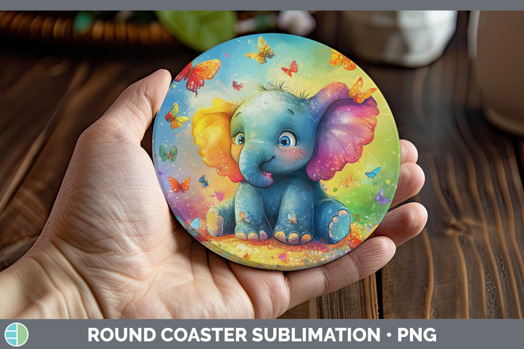 BS02 Glitter Elephant Round Coaster Sublimation Coaster Desi