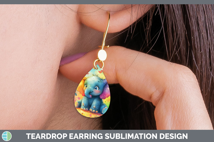 BS02 Glitter Elephant Teardrop Earrings Sublimation Earrings