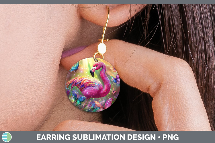 BS02 Glitter Flamingo Round Earrings Sublimation Earrings De