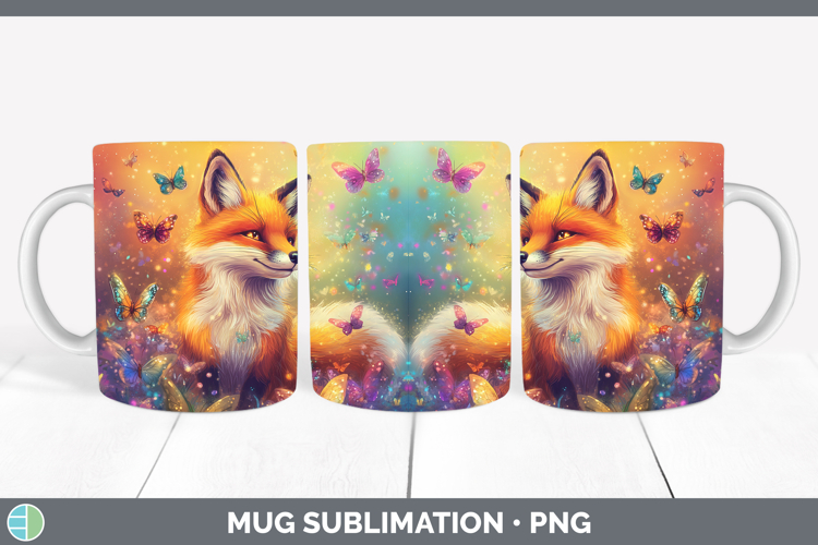 BS02 Glitter Fox Mug Wrap Sublimation Coffee Cup Designs
