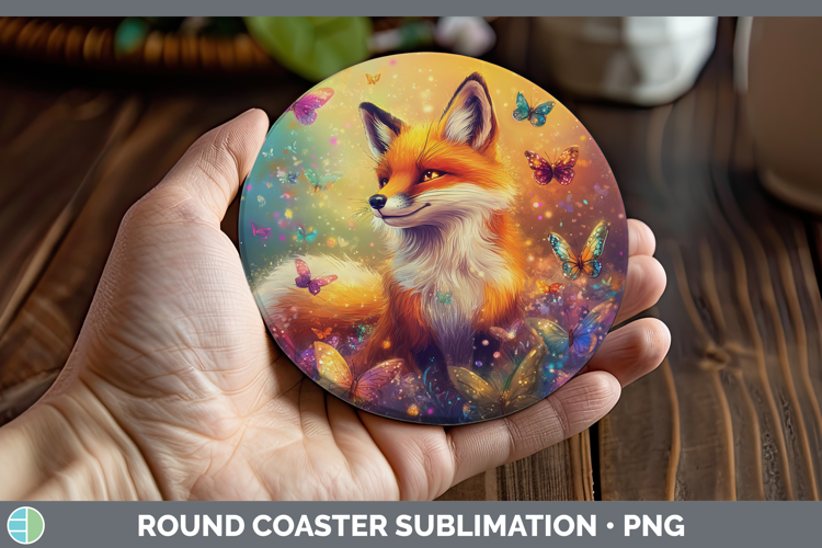 BS02 Glitter Fox Round Coaster Sublimation Coaster Designs
