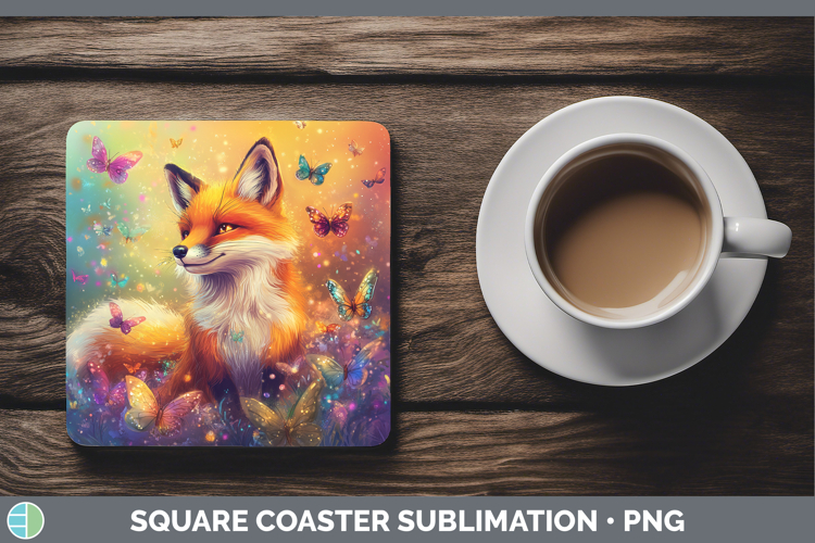 BS02 Glitter Fox Square Coaster Sublimation Coaster Designs