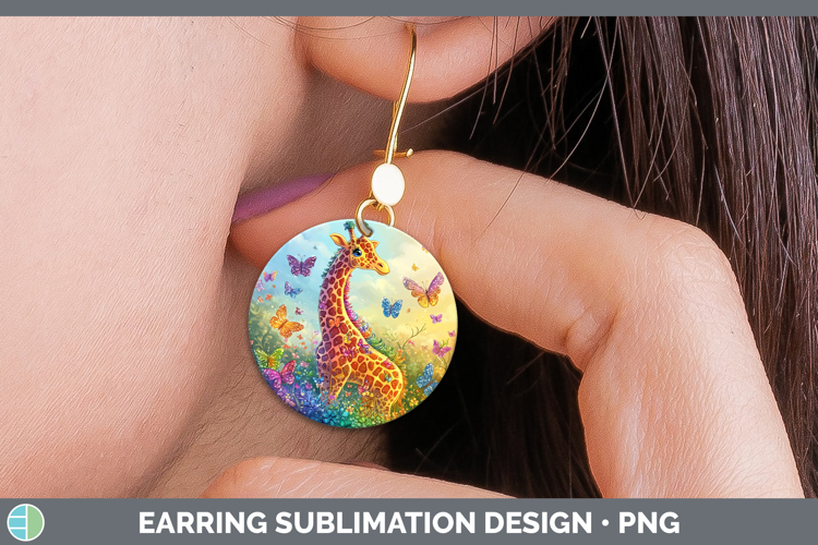 BS02 Glitter Giraffe Round Earrings Sublimation Earrings Des