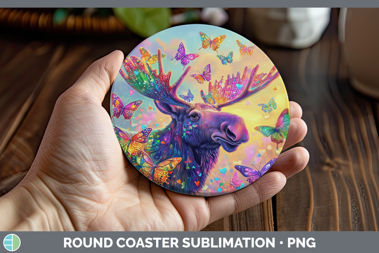 BS02 Glitter Moose Round Coaster Sublimation Coaster Designs