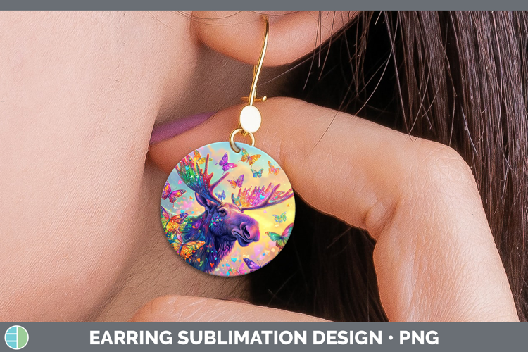 BS02 Glitter Moose Round Earrings Sublimation Earrings Desig