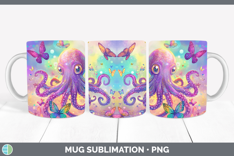 BS02 Glitter Octopus Mug Wrap Sublimation Coffee Cup Designs
