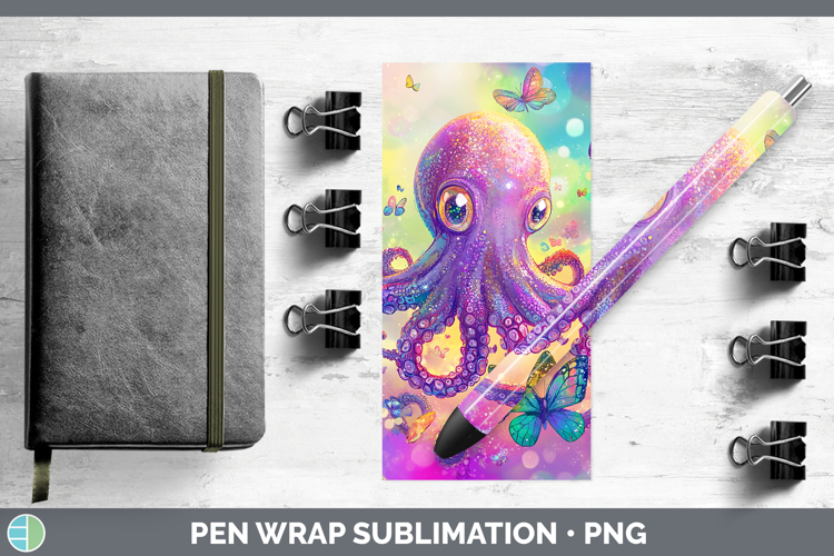 BS02 Glitter Octopus Pen Wrap Sublimation Pen Designs