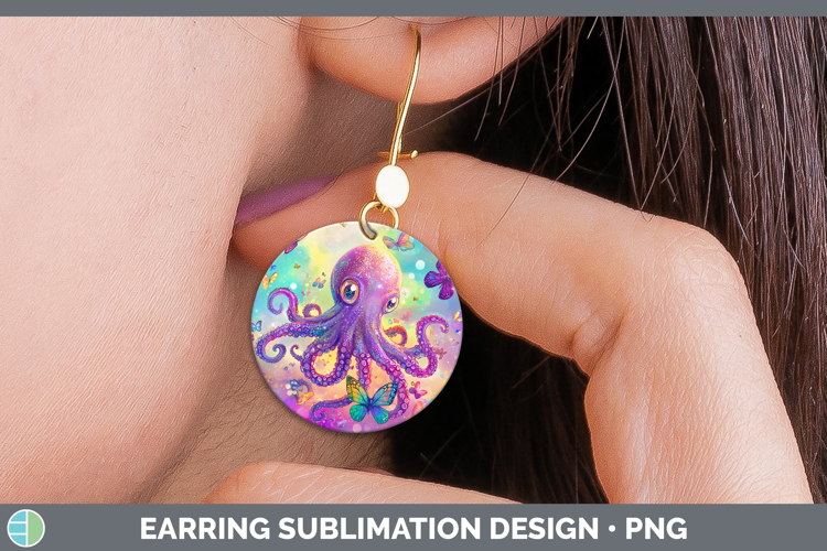 BS02 Glitter Octopus Round Earrings Sublimation Earrings Des