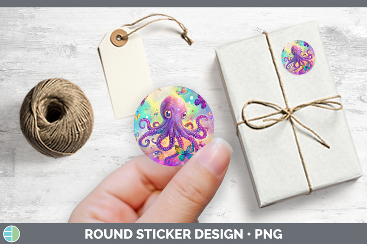 BS02 Glitter Octopus Stickers | Round Labels Designs