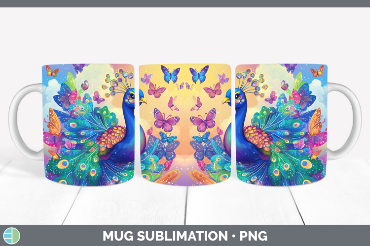 BS02 Glitter Peacock Mug Wrap Sublimation Coffee Cup Designs