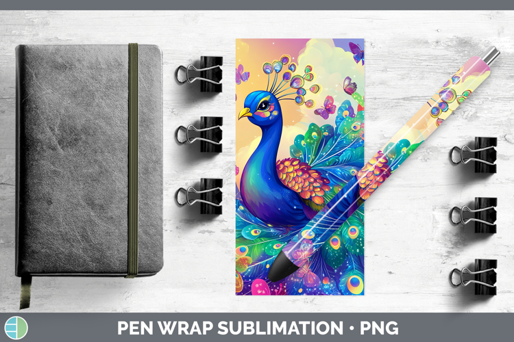 BS02 Glitter Peacock Pen Wrap Sublimation Pen Designs