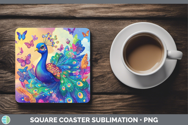BS02 Glitter Peacock Square Coaster Sublimation Coaster Desi
