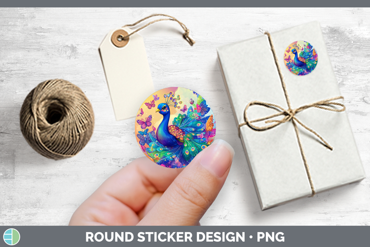 BS02 Glitter Peacock Stickers | Round Labels Designs