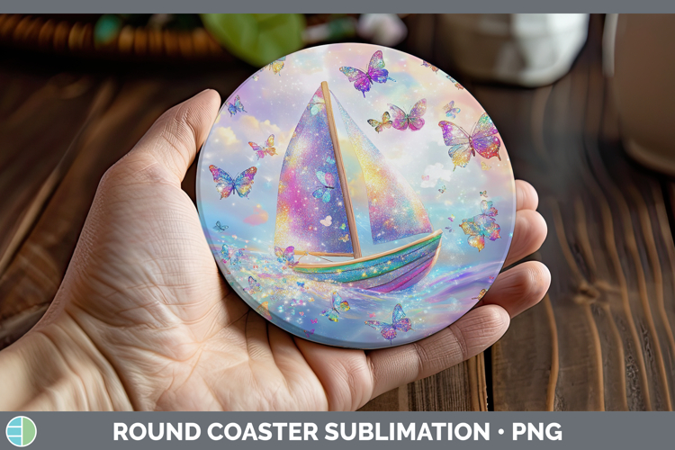 BS02 Glitter Sail Boat Round Coaster Sublimation Coaster Des