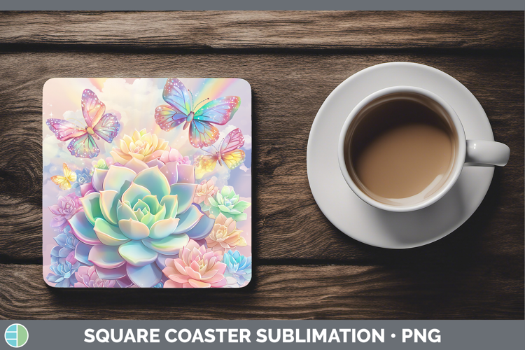 BS02 Glitter Succulents Square Coaster Sublimation Coaster D